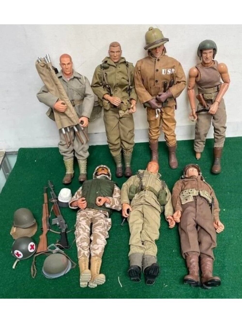 Lot of 7 Vintage 1990s GI Joe 12" Military Action Figures w/ Gear & Accessories